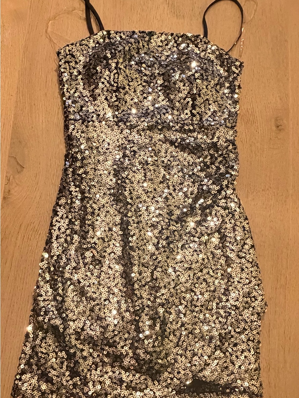 Sequin Mini Dress with Spaghetti Straps - Silver Size Small
